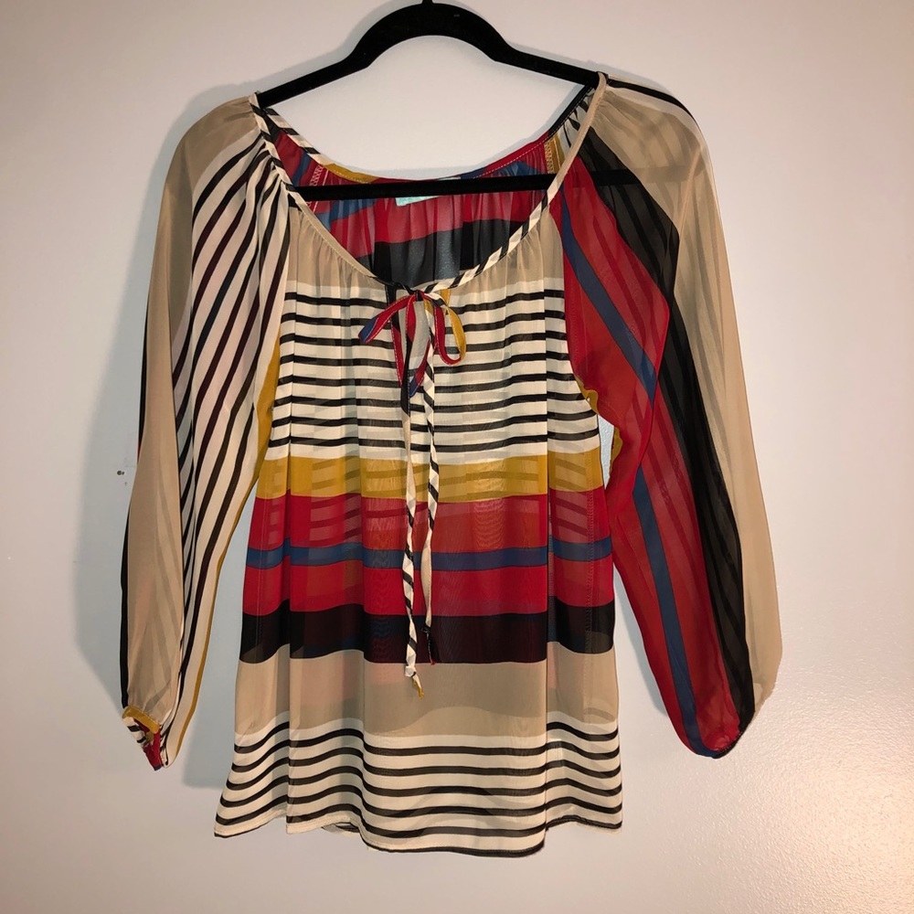 Karlie Multi Striped Chiffon Tie Top